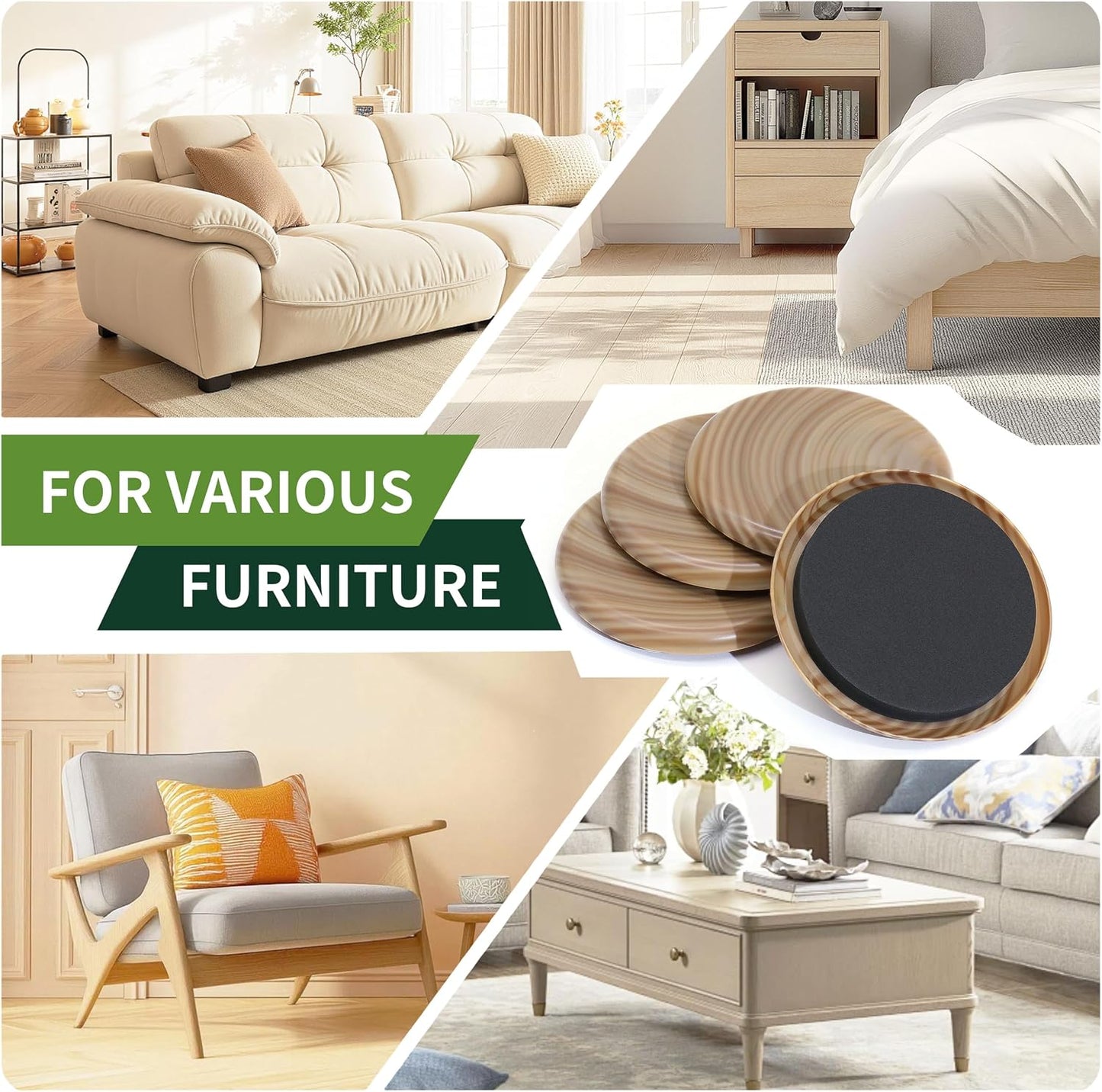 Furniture Sliders for Carpet 8 PCS - 3 1/2" Beige | Furniture Moving Sliders, Chair Leg Floor Protectors, Carpet Sliders for Furniture - Move Your Furniture Easily & Safely