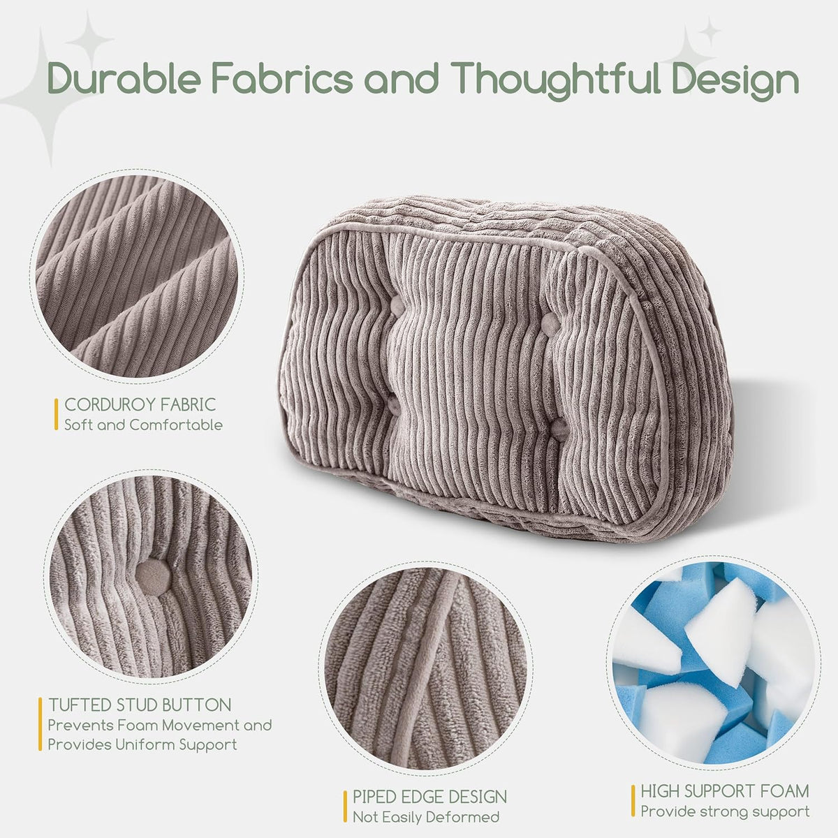 HIGOGOGO Lumbar Support Pillow for Recliner Chair/Accent Chair/Couch/Office Chair, Tufted Corduroy Back Support Cushion for Elderly, Recliner Cushions for Back Rest, Pain Relief, Reading, Dark Grey