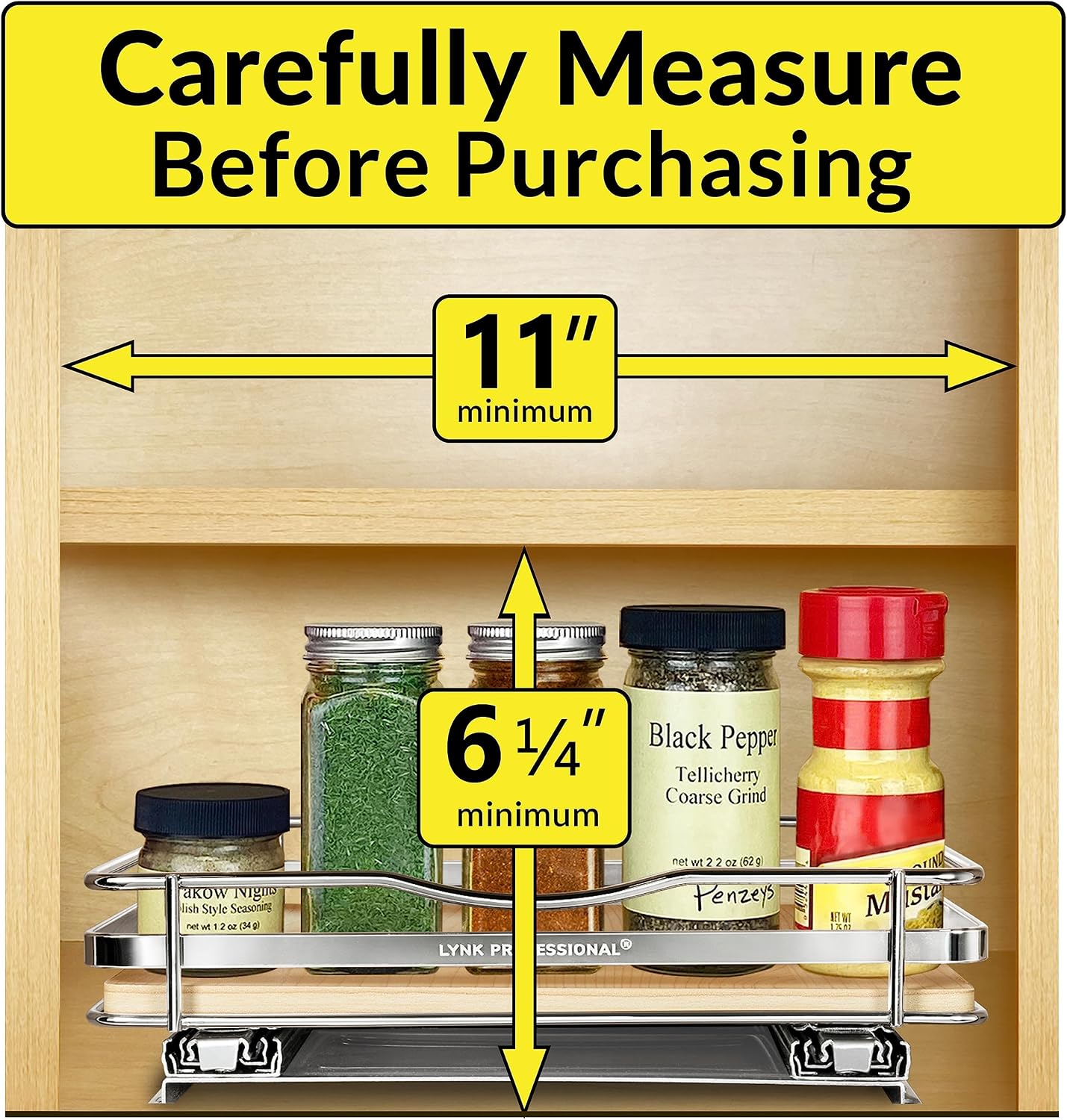 LYNK PROFESSIONAL® Pull Out Spice Organization for Cabinets - 4-3/8 inch Wide – Spice Rack for Inside Cabinets, Slide Out Spice Rack Organizer for cabinet – Pull Out Spice Rack, Sliding 2 Tier Chrome