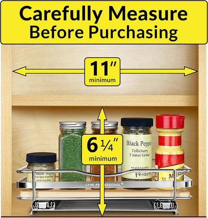 LYNK PROFESSIONAL® Pull Out Spice Organization for Cabinets - 4-3/8 inch Wide – Spice Rack for Inside Cabinets, Slide Out Spice Rack Organizer for cabinet – Pull Out Spice Rack, Sliding 2 Tier Chrome