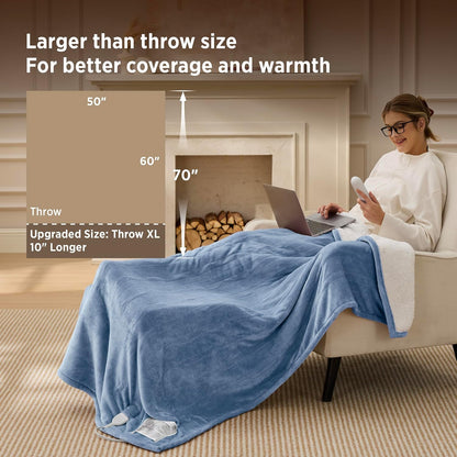 Bedsure Heated Blanket Throw, Soft Electric Blanket with Preheat, Cream