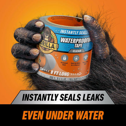 GORILLA Waterproofing Tape, Permanent, Black, 4" x 10', 1-Pack | Weather Resistant Seal for Leaks & Repairs, Air & Moisture Barrier, Bonds Metal, Plastic, Wood, Rubber & Vinyl