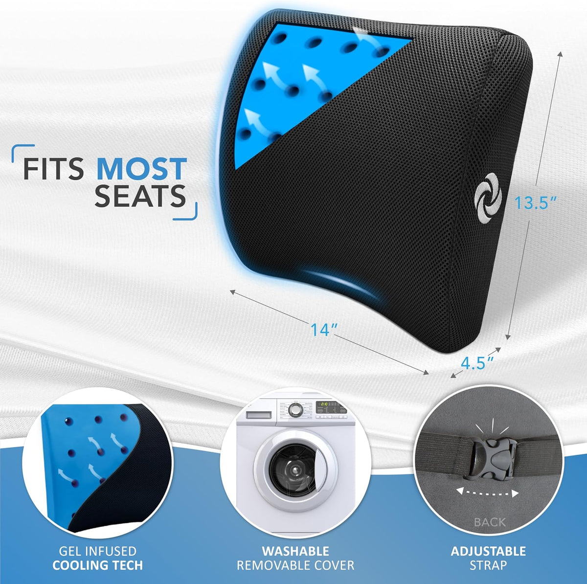 Samsonite Lumbar Support Pillow for Office Chair, Lower Back Support for Car, Back Pillow Desk Chair Cushion with Memory Foam, Improved Posture Backrest