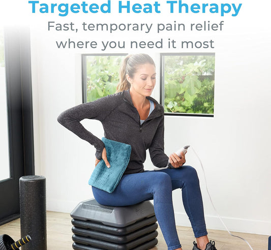 Pure Enrichment® PureRelief XL Heating Pad - 12" x 24" Electric Heating Pad for Back Pain & Cramps, 6 Heat Settings, Soft Machine Wash Fabric, Auto-Off & Moist Heat (Blue)