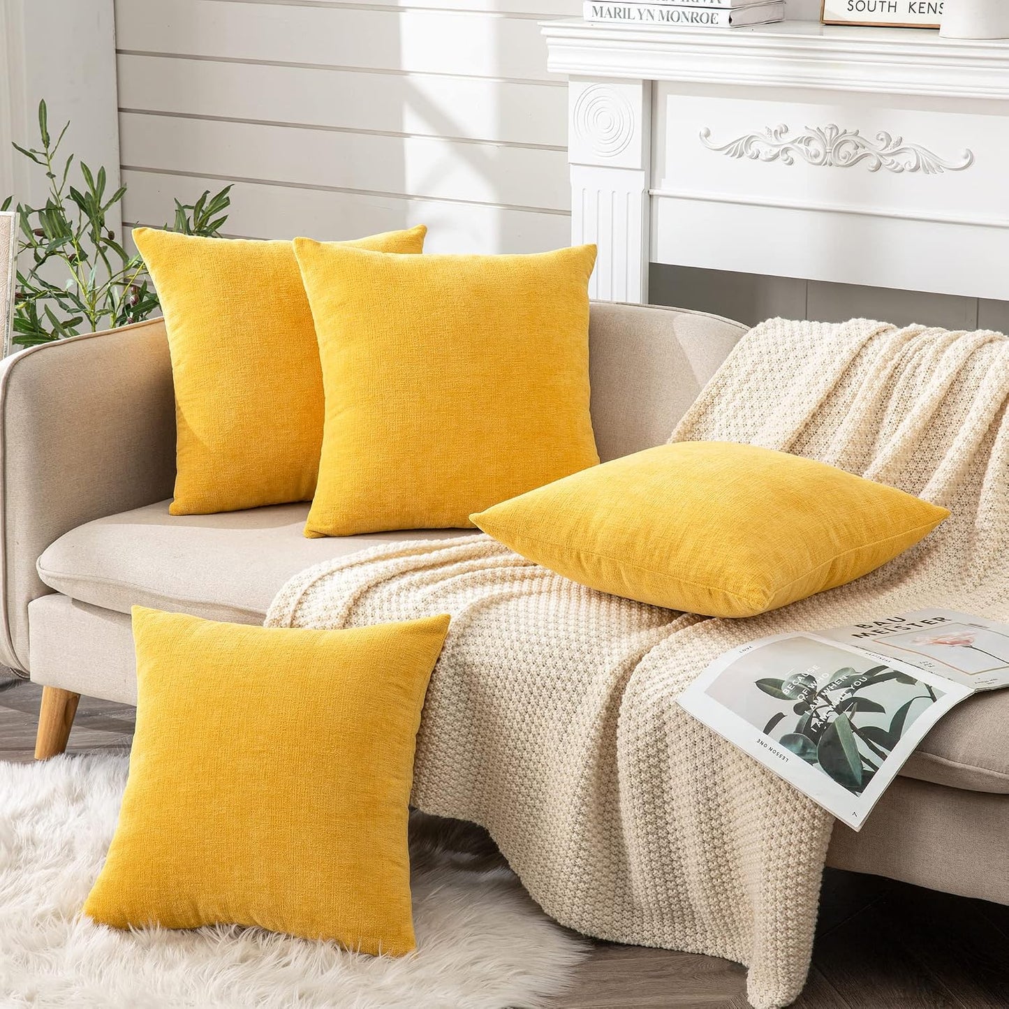 GAWAMAY Lumbar Support Pillow Decorative Rectangle Throw Pillow Covers 12"x20" Inch Set of 2, Soft Chenille Fall Pillowcase for Living Room Bedroom Sofa Couch Cushion Cover Grey 30x50cm (No Insert)