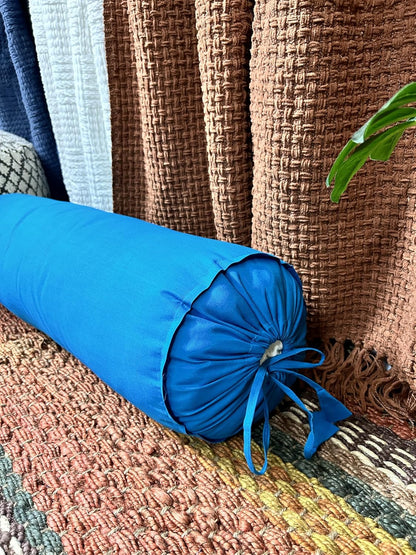 Saffron HANDICRAFTS Cotton 240TC - Bolster Cover Full Round Removable Cover for Neck Roll, Leg Rest,Yoga Practice, Meditation, Bed Sofa Couch (Teal Blue, 8"x24"(20 cm x 60 cm))