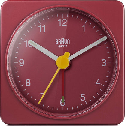 Braun Classic Travel Analogue Alarm Clock with Snooze and Light, Compact Size, Quiet Quartz Movement, Crescendo Beep Alarm in Black and White, Model BC02XBW.