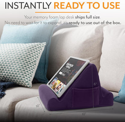Brookstone Tablet Lap Cushion - Tablet/Phone/Ebook Holder for Bed, Flights, and Travel, Memory Foam Lap Desk for Reading and Hands Free Viewing, Compatible iPad and Kindle Accessories, Grey