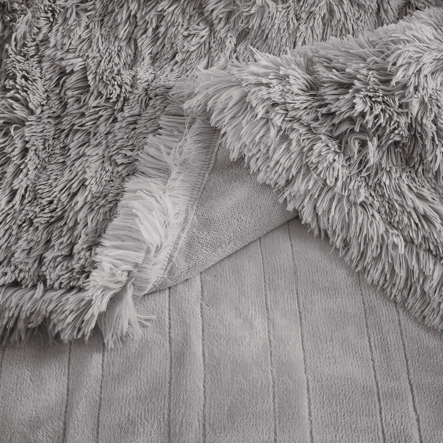 Serta Mila Shaggy Heated Throw Blanket - Soft Faux Fur Heated Blanket, Fast Heating, Auto Shut Off Timer, Low EMF, 5 Heat Setting, ETL Certified, Machine Washable Electric Blanket, Ash Grey 50"x60"