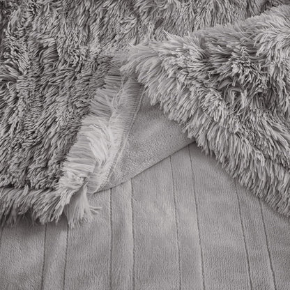 Serta Mila Shaggy Heated Throw Blanket - Soft Faux Fur Heated Blanket, Fast Heating, Auto Shut Off Timer, Low EMF, 5 Heat Setting, ETL Certified, Machine Washable Electric Blanket, Ash Grey 50"x60"