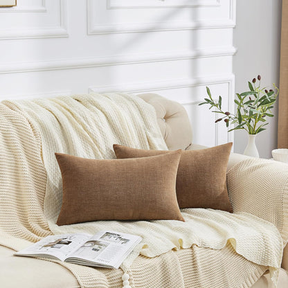 GAWAMAY Lumbar Support Pillow Decorative Rectangle Throw Pillow Covers 12"x20" Inch Set of 2, Soft Chenille Fall Pillowcase for Living Room Bedroom Sofa Couch Cushion Cover Grey 30x50cm (No Insert)