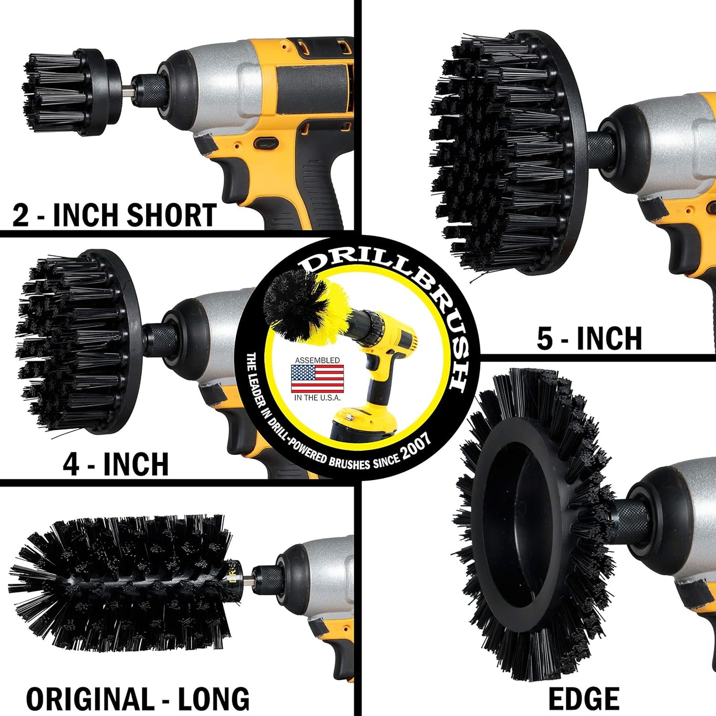 Grout Cleaner Kit - Bathroom Drill Brush Attachment Set - Shower Cleaner | Household Cleaning Supplies - Tub Scrubber - Toilet Brush - Spotless Tiles - Power Scrubbing Nylon Bristles