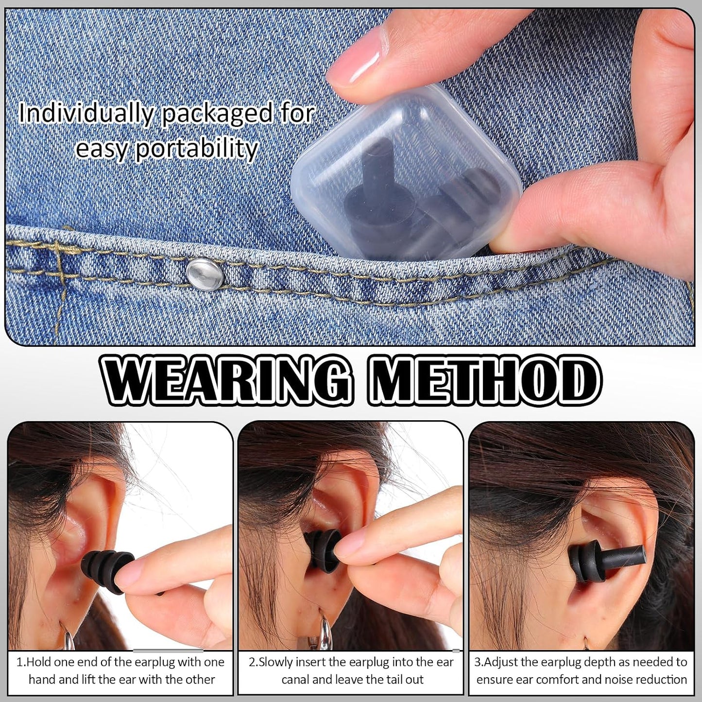 TrelaCo 100 Pairs Ear Plugs Bulk, NRR 29dB Reusable Silicone Ear Plugs with Plastic Cases Soft Foam for Sleeping Noise Cancelling for Concerts Shooting Swimming Noise Reduction(Black)