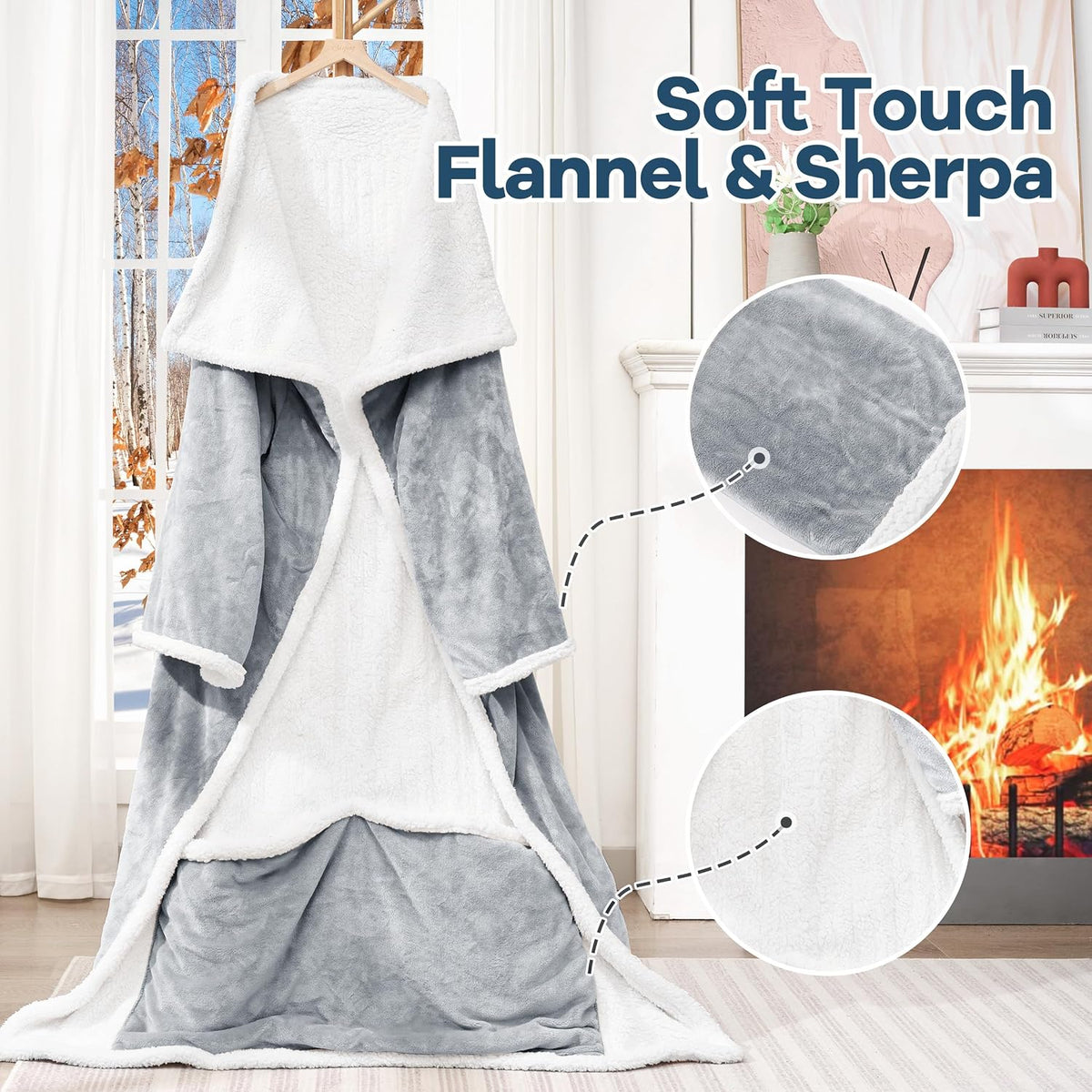 MAXEVE Heated Wearable Blanket with Foot Pocket & Sleeves Electric Snuggle