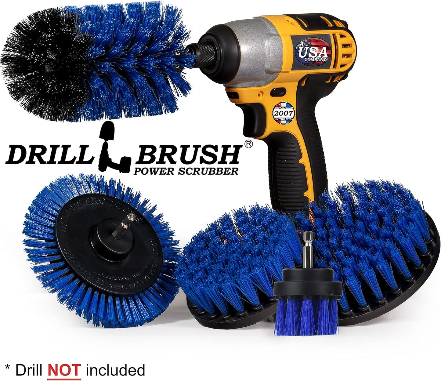 Grout Cleaner Kit - Bathroom Drill Brush Attachment Set - Shower Cleaner | Household Cleaning Supplies - Tub Scrubber - Toilet Brush - Spotless Tiles - Power Scrubbing Nylon Bristles