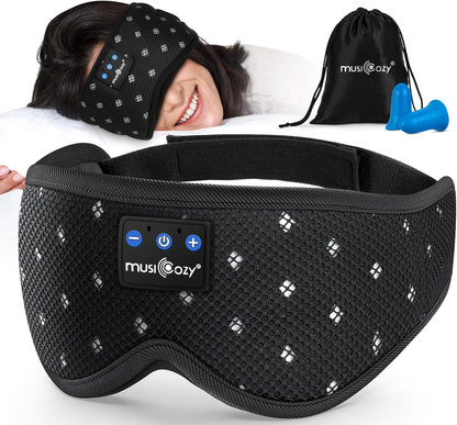 MUSICOZY Bluetooth Sleep Mask Headphones for Side Sleepers | Soft Mesh Eye Masks With Ultra-Thin Speakers, HD Audio, Comfortable Fit For Sleeping, Travel and Relaxation