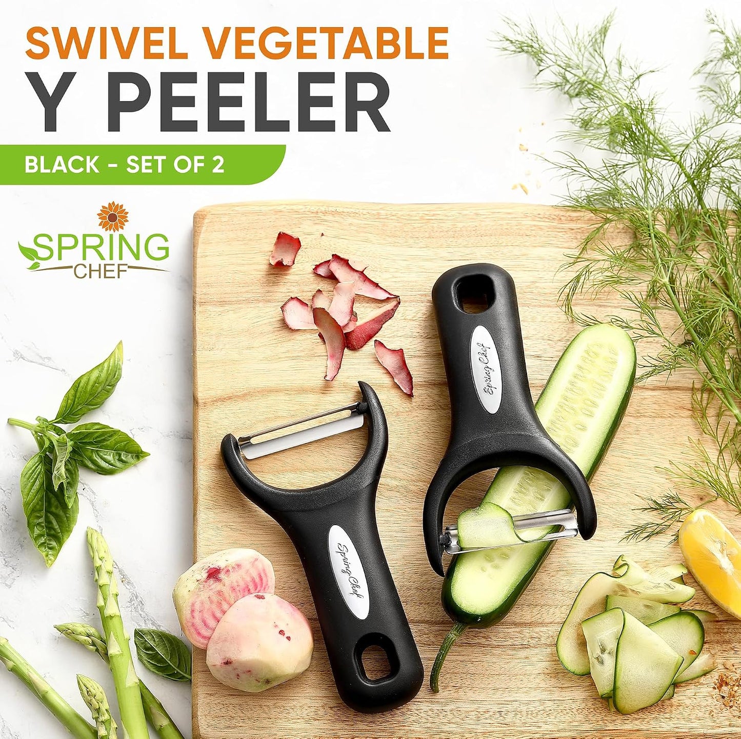 Spring Chef 3pcs Vegetable Peelers for Kitchen, Swivel, Y & Julienne Peeler | Premium Stainless Steel Potato Peelers with Soft Grip Handles, Ultra Sharp Blades for Fruits, Veggies, Apples, Carrots