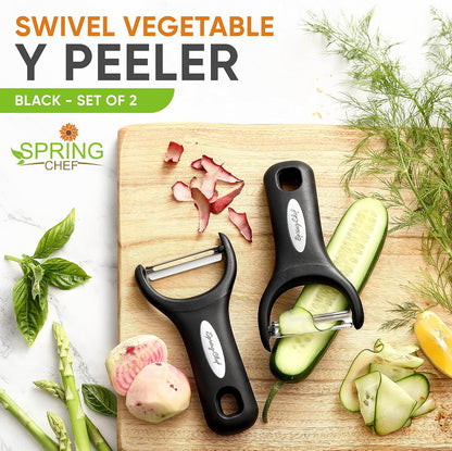 Spring Chef 3pcs Vegetable Peelers for Kitchen, Swivel, Y & Julienne Peeler | Premium Stainless Steel Potato Peelers with Soft Grip Handles, Ultra Sharp Blades for Fruits, Veggies, Apples, Carrots