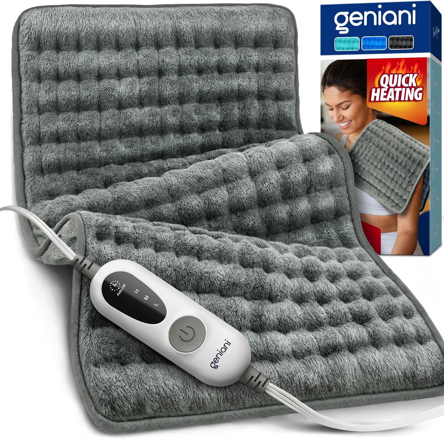 GENIANI Back Pain & Relaxation Gifts for Women – Electric Heating Pad for Back, Neck & Shoulders, Soft Microplush Electric Throw Heating Pad for Period Comfort, Fast Heating, Auto Shut Off, 12"x24"