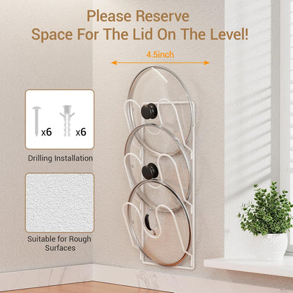 Pot Lid Organizer Rack for Cabinet Door, 2 Pack Pot Lid Holder White | 6-Tier Lid Racks for Cabinet Door/Wall, No Drilling Adhesive Mount, Rustproof, Fits Pot Pan Lid, Cutting Board & Cookie Sheet