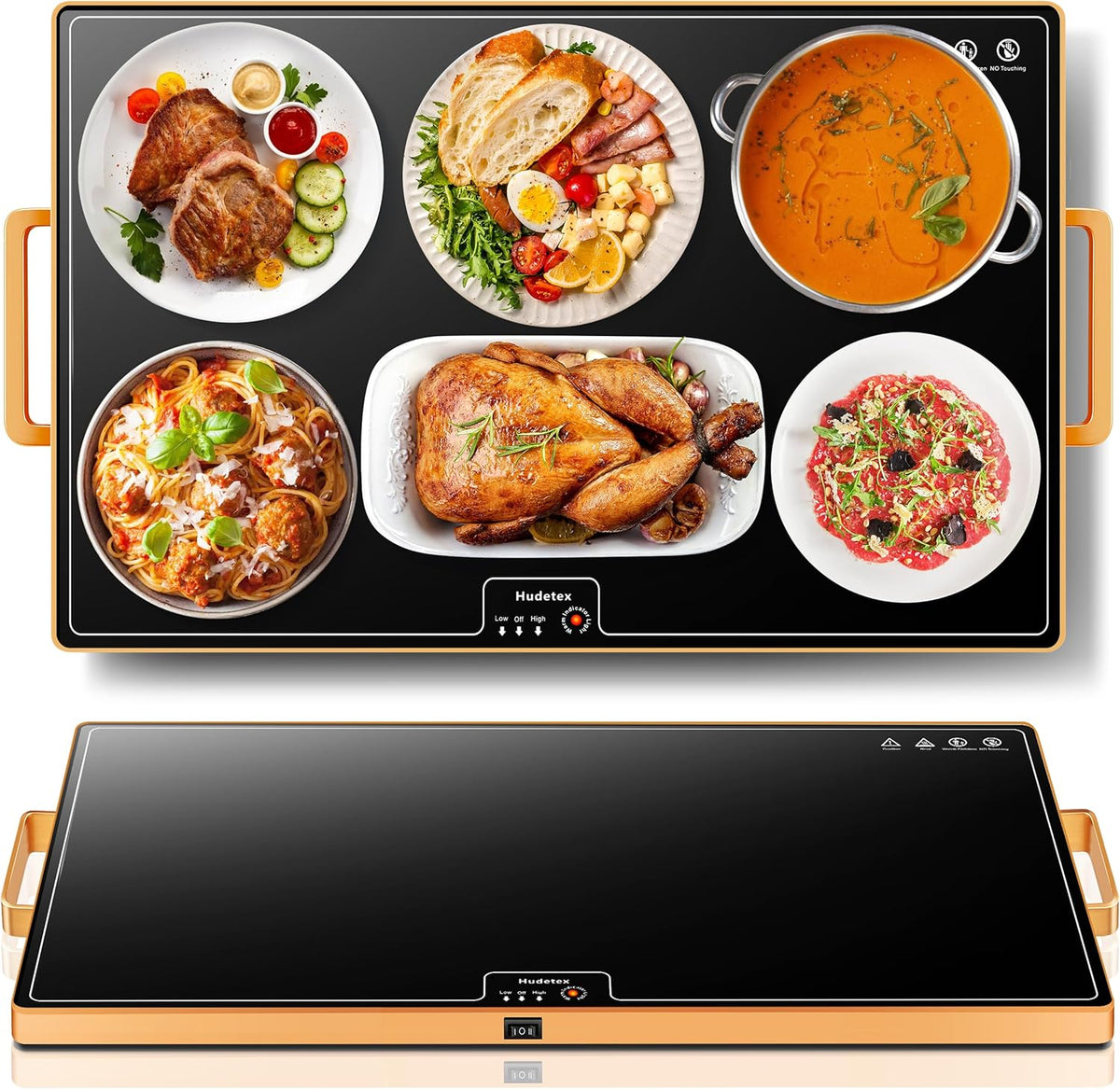 Warming Mat for Food,Extra Long 40"x12",Tempered Glass Warming Tray, Black