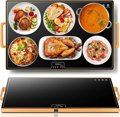 Warming Mat for Food,Extra Long 40"x12",Tempered Glass Warming Tray, Black