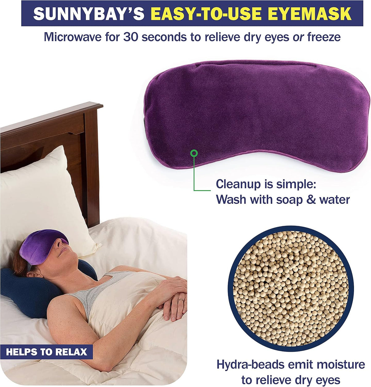 SunnyBay Microwavable Heated Eye Mask, Moist Compress, 7.9x4.3 inch, Purple
