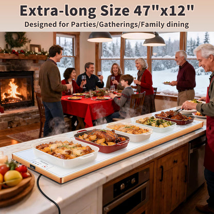 Warming Mat for Food,Extra Long 40"x12",Tempered Glass Warming Tray, Black