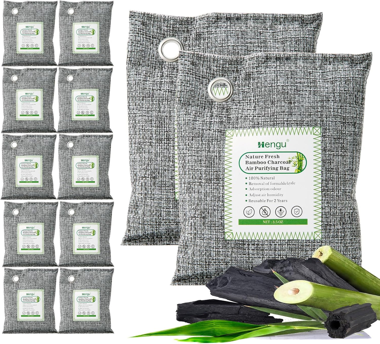 Activated Charcoal Odor Absorber (Large, 12 Pack, 100g each), Natural Charcoal Bags Odor Absorber Bamboo Charcoal Air Purifying Bag for Home, Fridge, Cabinet