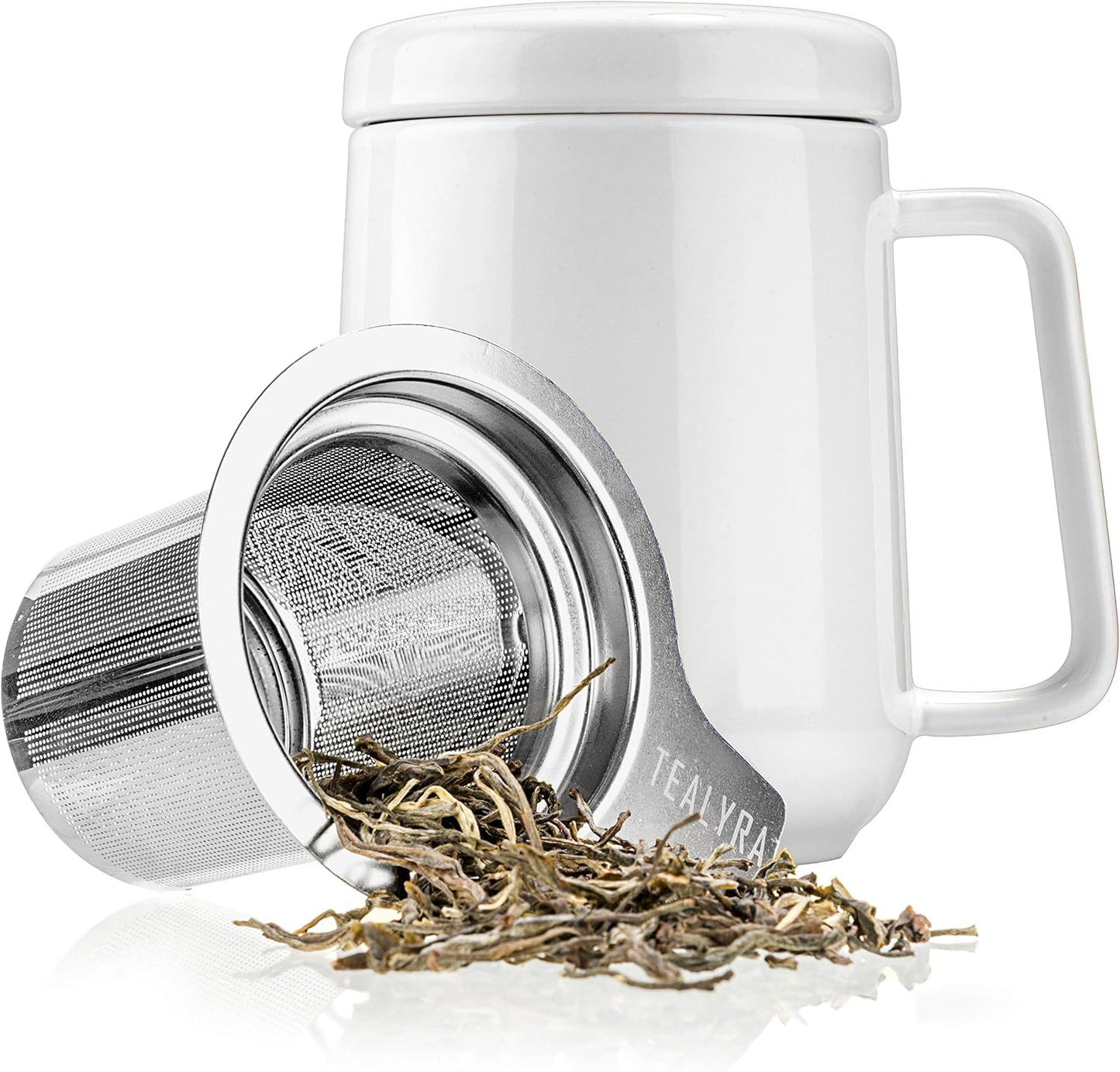 Tealyra - Peak Ceramic Red Tea Cup Infuser - 19-ounce - Large Tea High-Fired Ceramic Mug with Lid and Stainless Steel Infuser - Tea-For-One Perfect Set for Office and Home Uses - 580 milliliter