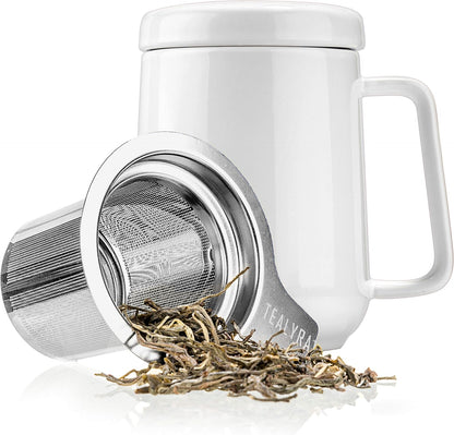 Tealyra - Peak Ceramic Red Tea Cup Infuser - 19-ounce - Large Tea High-Fired Ceramic Mug with Lid and Stainless Steel Infuser - Tea-For-One Perfect Set for Office and Home Uses - 580 milliliter