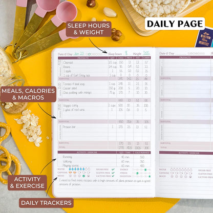 Legend Food Journal, Weight Loss & Meal Tracking Diary 5.8x8.3 Hot Pink