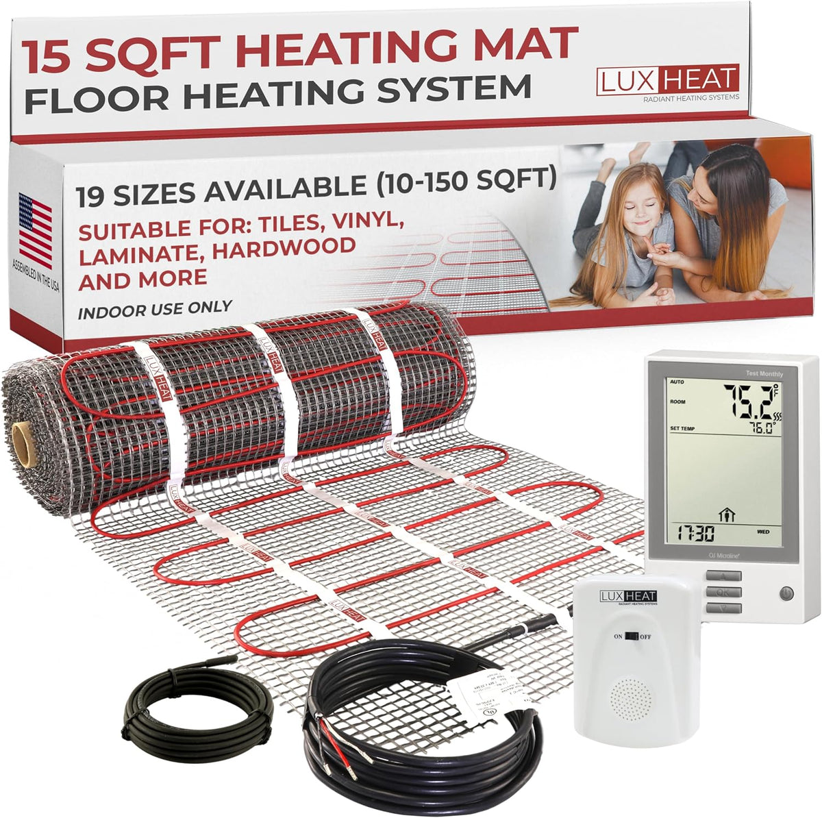 LuxHeat 60 sqft Floor Heat System, Prog Thermostat - 120V Heated Floor Mat