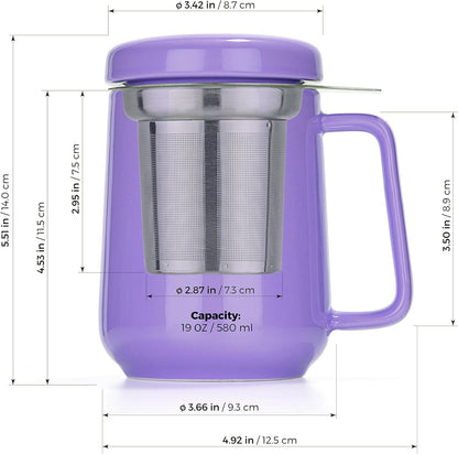 Tealyra - Peak Ceramic Red Tea Cup Infuser - 19-ounce - Large Tea High-Fired Ceramic Mug with Lid and Stainless Steel Infuser - Tea-For-One Perfect Set for Office and Home Uses - 580 milliliter