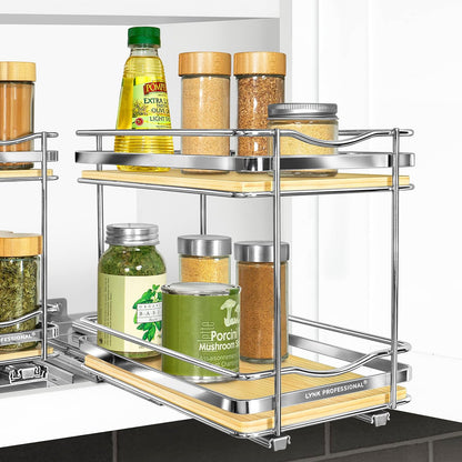 LYNK PROFESSIONAL® Pull Out Spice Organization for Cabinets - 4-3/8 inch Wide – Spice Rack for Inside Cabinets, Slide Out Spice Rack Organizer for cabinet – Pull Out Spice Rack, Sliding 2 Tier Chrome