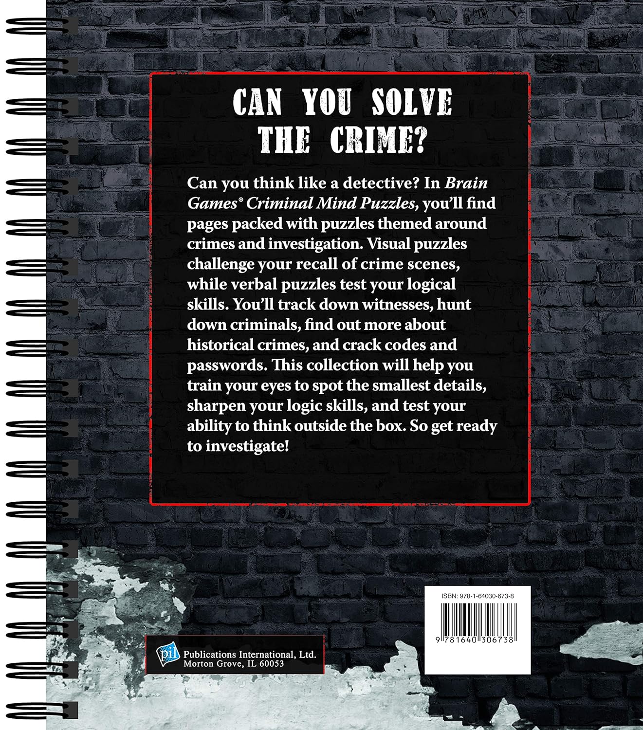 Brain Games - Criminal Mind Puzzles: Crime-Themed Brain Teasers | Visual, Verbal, Memory & Logic Puzzles | Spiral Bound Activity Book for Adults & Teens