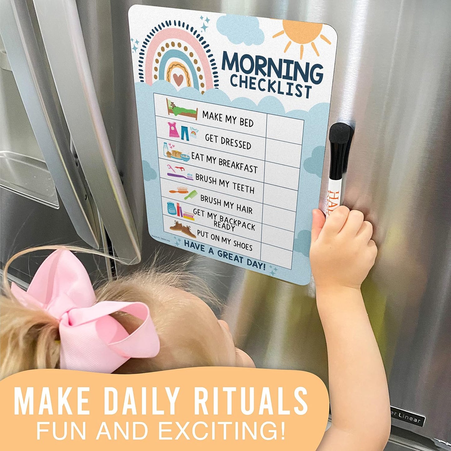 Magnetic Morning & Bedtime Routine Chart for Kids - Customizable Toddler Daily Schedule Board with Dry Erase Surface, Stickers & Marker, Build Habits with Visual Checklists, Boho Theme