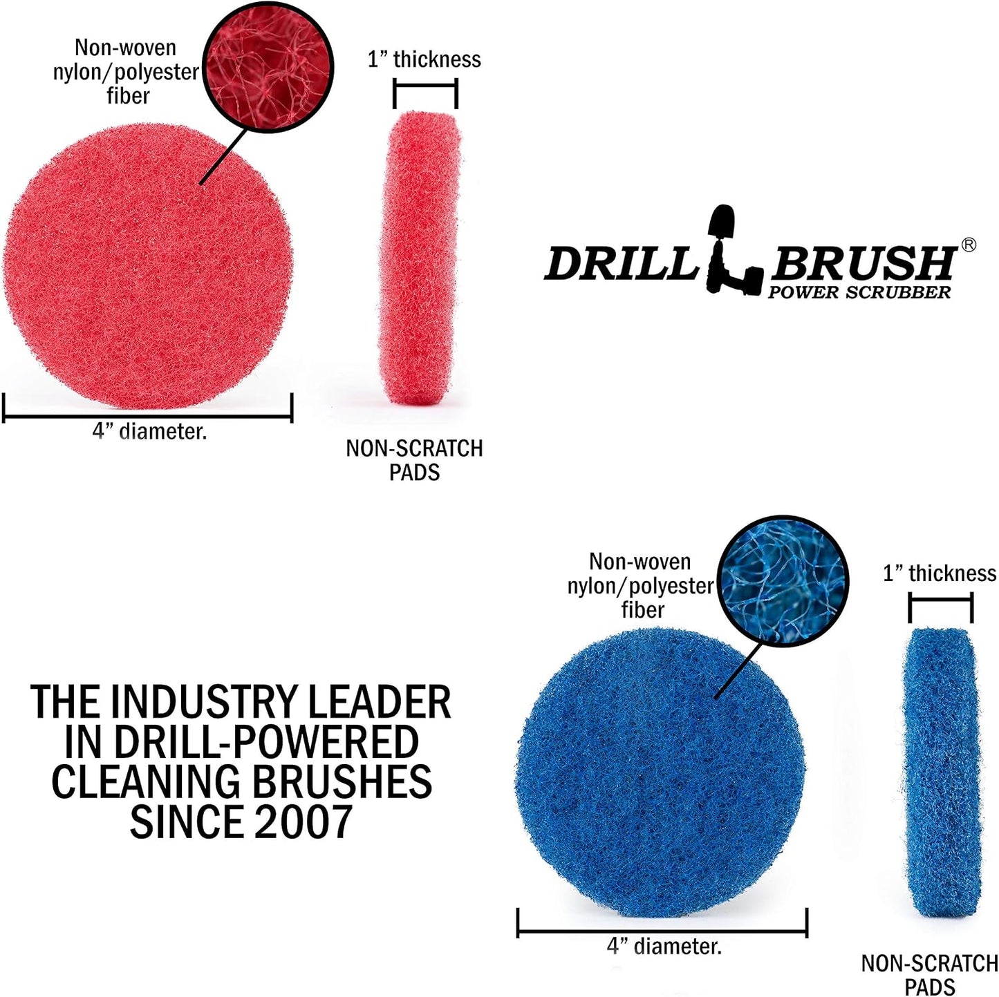 Cordless Drill Attachment - Acid Rain - Pool Tile - Granite - Shower Doors | Scrub - Scour - Drill Pads - Hard Water Stain Remover - Soap Scum - Mold - Mildew - Mineral - Rust - Calcium - Limescale