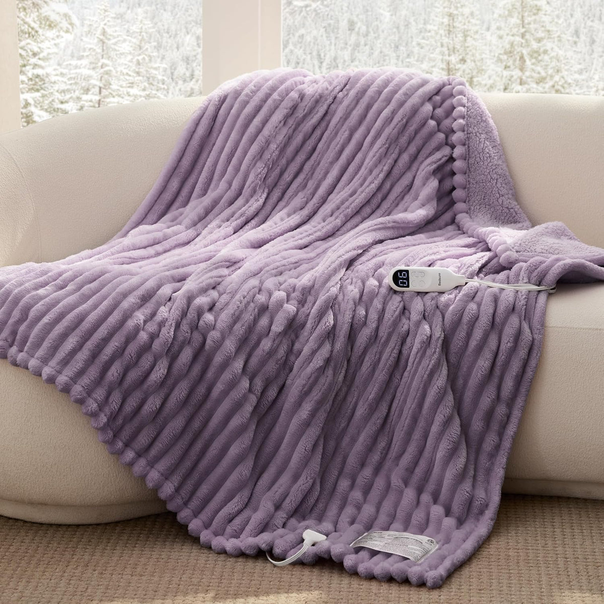 Bedsure Heated Blanket Electric Throw - Thick Striped Fast Heating Electric Blanket with Preheat Function, 6 Heat & 6 Timer (Up to 10H), 8H Auto Off, ETL Certified, Gifts for Women (50"x60", White)