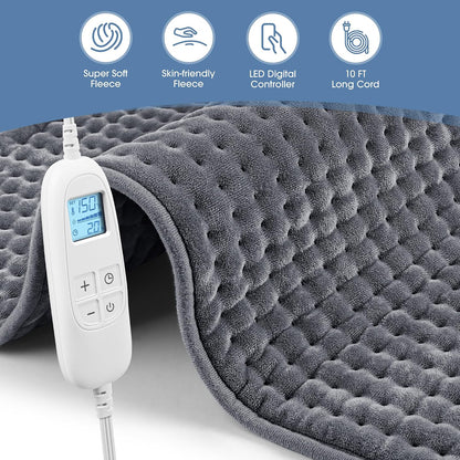 FluffyWarmth Electric Heating Pad for Back, Extra Large 17"x33", Ultra Soft | XXXL for Full Body, Period Cramps, Neck Shoulder Back Pain Relief, 6 Heat Settings 4 Timers Heating Pad, Gifts for Women Men
