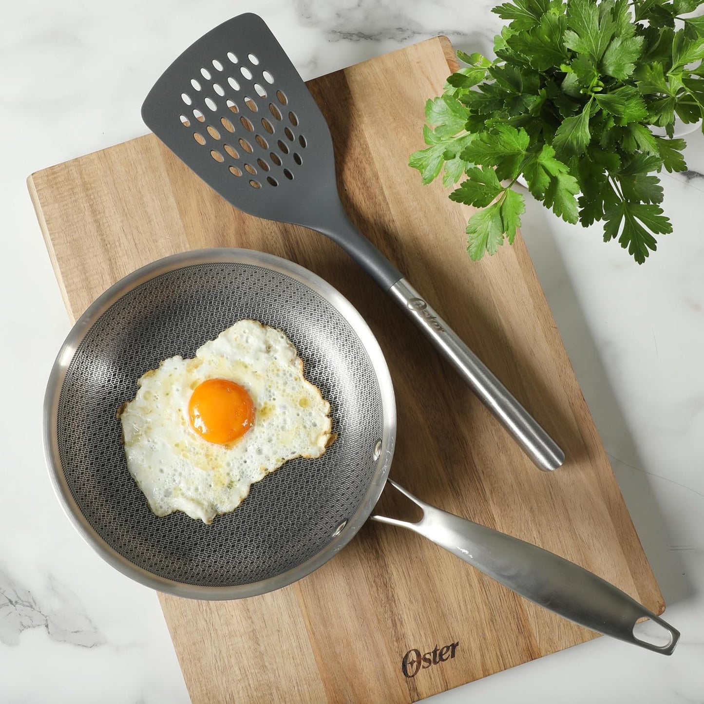 Oster Chadswyck 8” Can Opener, Stainless Steel Manual Can Opener with Soft Grip Handles, Smooth Edge Cutting, Dishwasher Safe