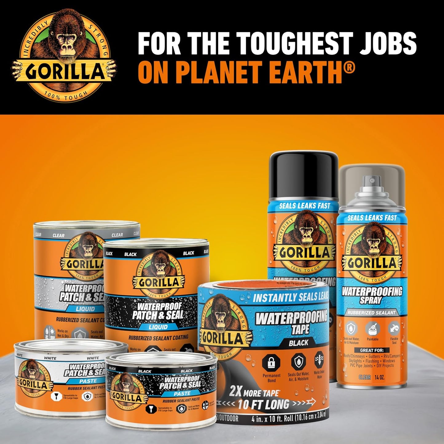 GORILLA Waterproofing Tape, Permanent, White, 4" x 10 | Weather Resistant for Leaks and Repairs, Conforms to All Surfaces, UV and Moisture Resistant Backing