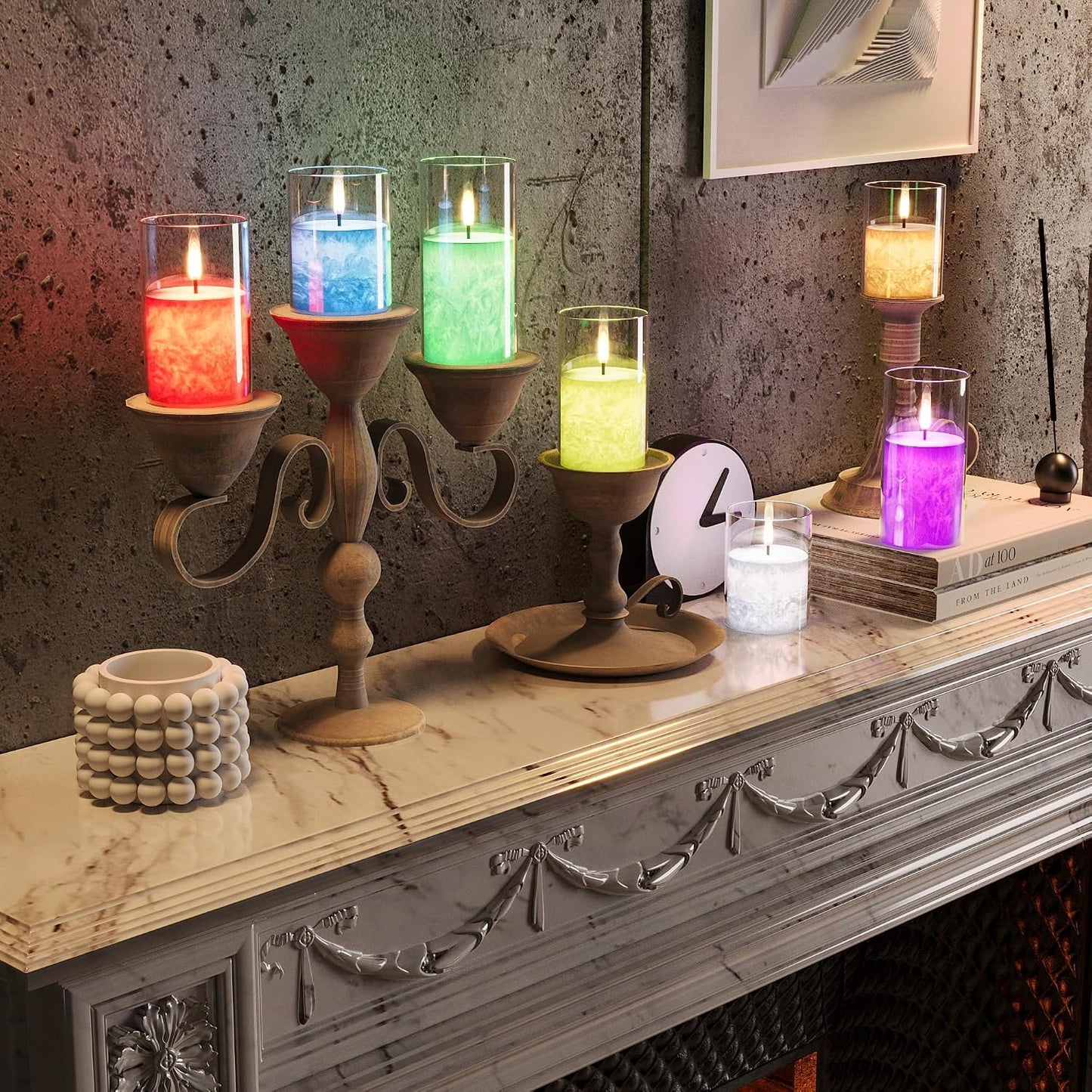 Battery Operated Flameless Candles with Remote & Timer, Gold Glass 3Pack | Real Wax Crystal Texture, D3×H4/5/6", 2/4/6/8H Timer, Dimming, Flickering Realistic LED Candles for Wedding Table Decor
