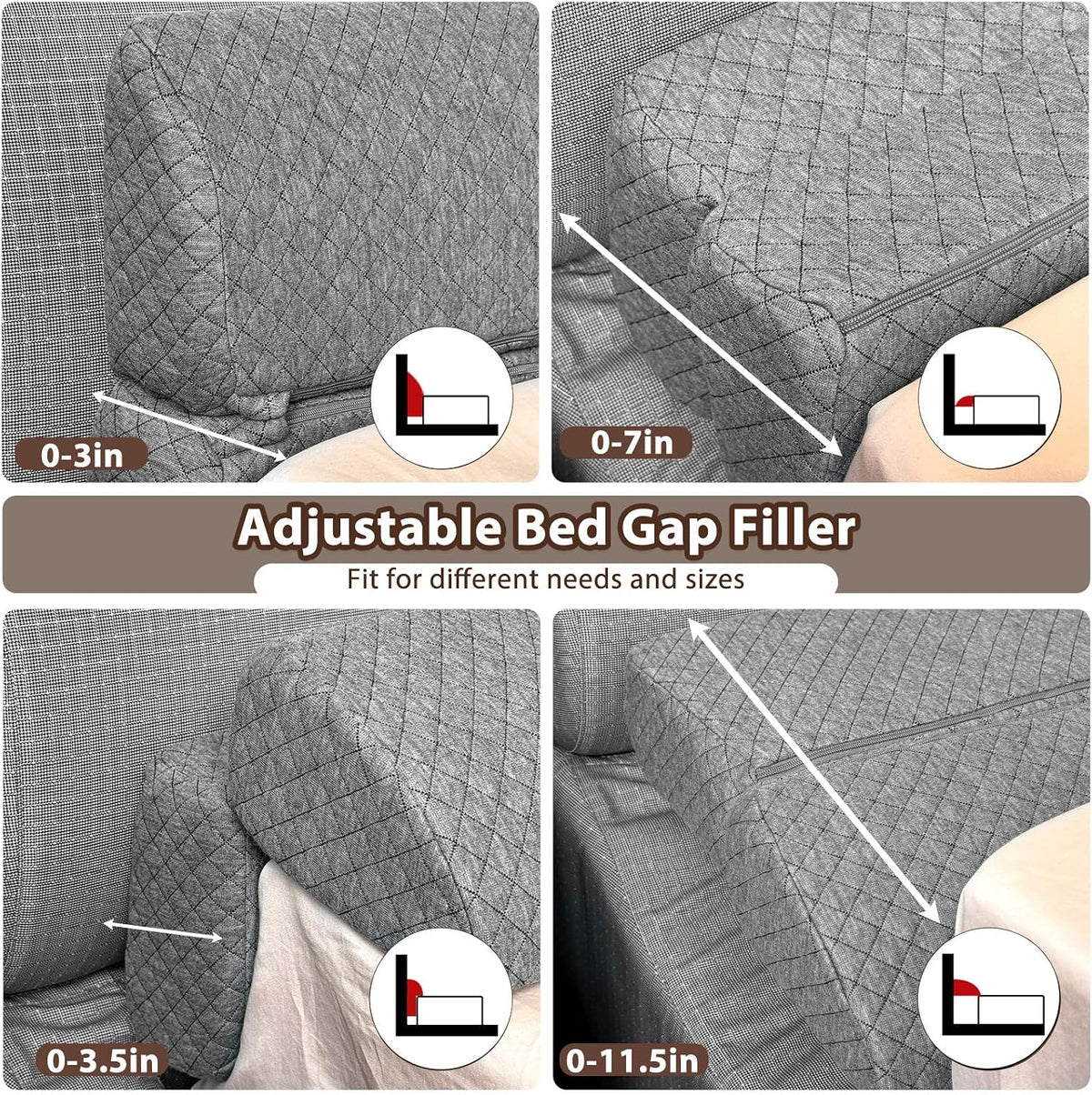 4 Modes Pillow Wedge for Headboard Gap, Foldable Bed Wedge Pillow, Bed Gap Filler King Size Fill The Gap (0-7"), Mattress Gap Filler Long Pillow Between Headboard and Mattress