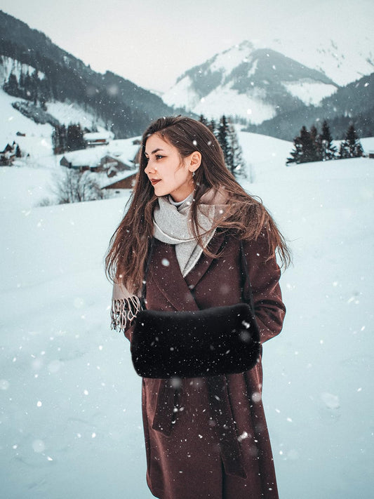 Faux Fur Hand Muff for Women Winter Hand Warm Warmer with PU Leather Strap