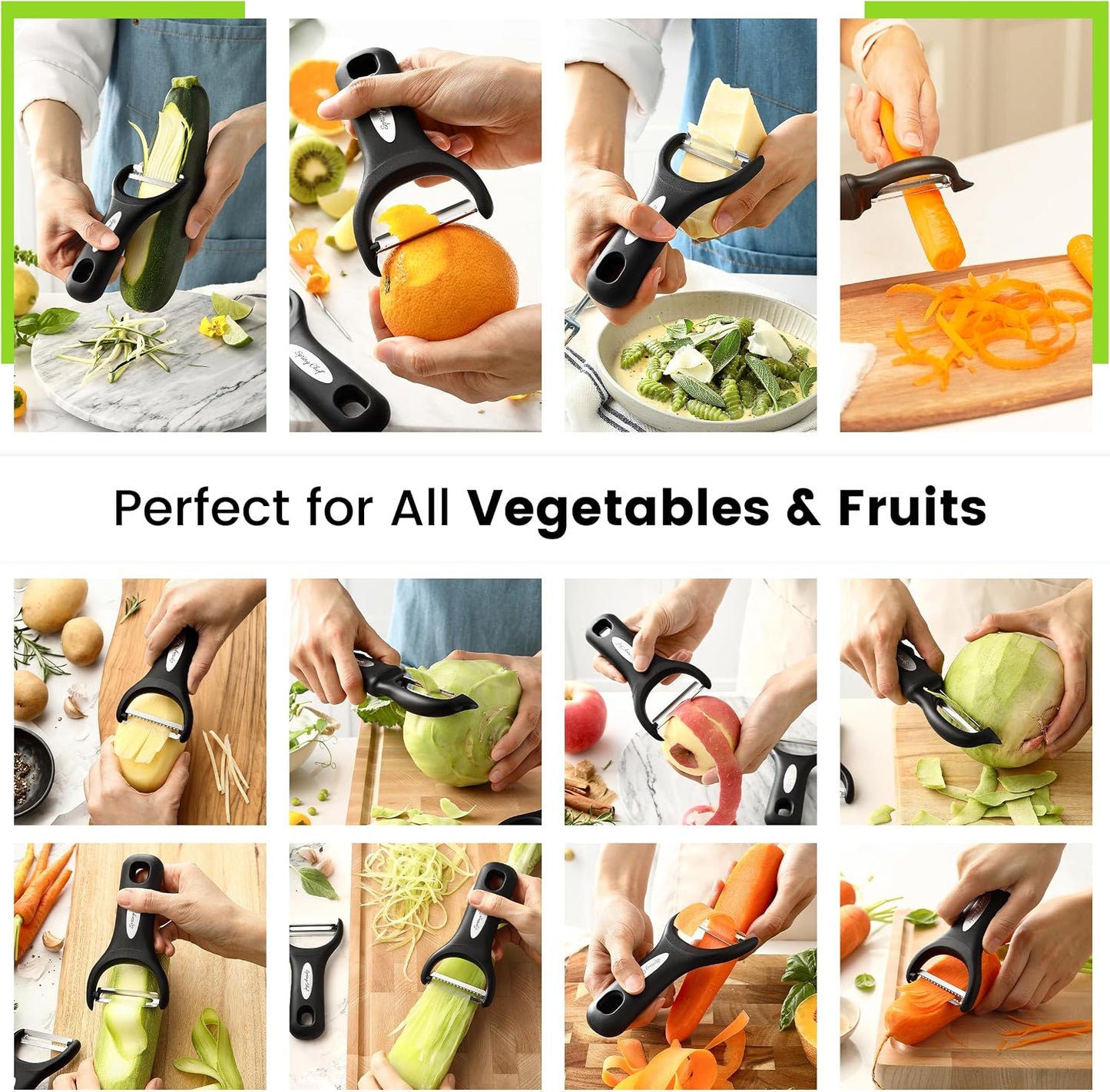 Spring Chef 3pcs Vegetable Peelers for Kitchen, Swivel, Y & Julienne Peeler | Premium Stainless Steel Potato Peelers with Soft Grip Handles, Ultra Sharp Blades for Fruits, Veggies, Apples, Carrots