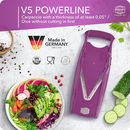 Mandoline Food Slicer Börner V5 (Starter Set) by Reston Lloyd • V-Slicer with Food Holder • Made in Germany • Fruit & Vegetable Chopper • Multiple Settings • Color: White