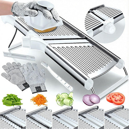 Gramercy Adjustable Mandoline Food Slicer, Mandoline Slicer for Kitchen, Mandolin, Potato, Tomato, Carrot, Vegetable, Fruit and Onion Cutter, Stainless Steel, INCLUDING Cut-Resistant Gloves, Black PRO