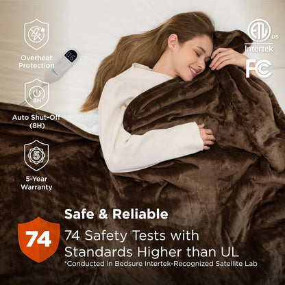 Bedsure Heated Blanket Throw, Soft Electric Blanket with Preheat, Cream