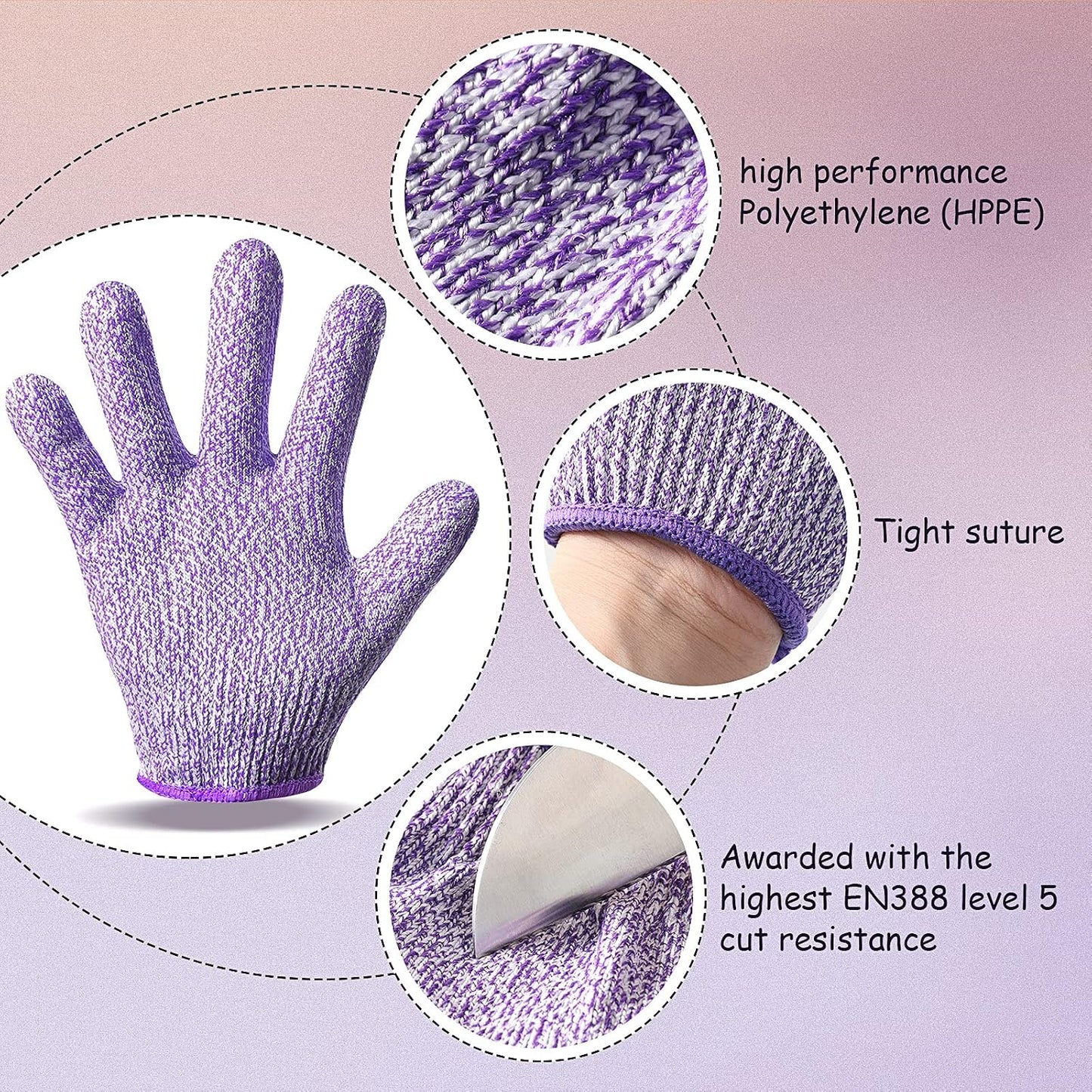 Geyoga 4 Pairs Kids Cut Resistant Gloves Level 5 Safe Gloves Protection | Ideal for Oyster Shucking, Garden Chores, Kitchen Prep and Handmade Craft DIY Projects